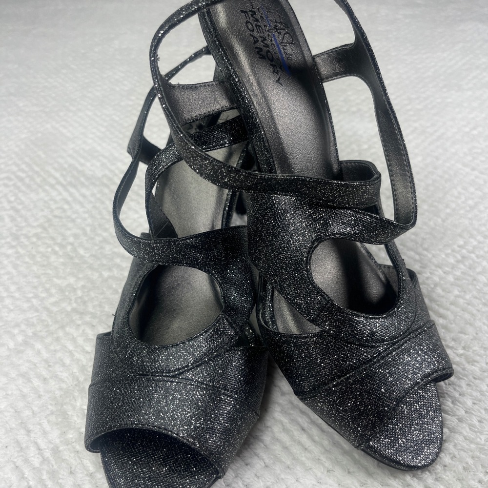 Lifestride Memory Foam Heels Sparkly Black Strappy Sandals Women's Size‎ 8M